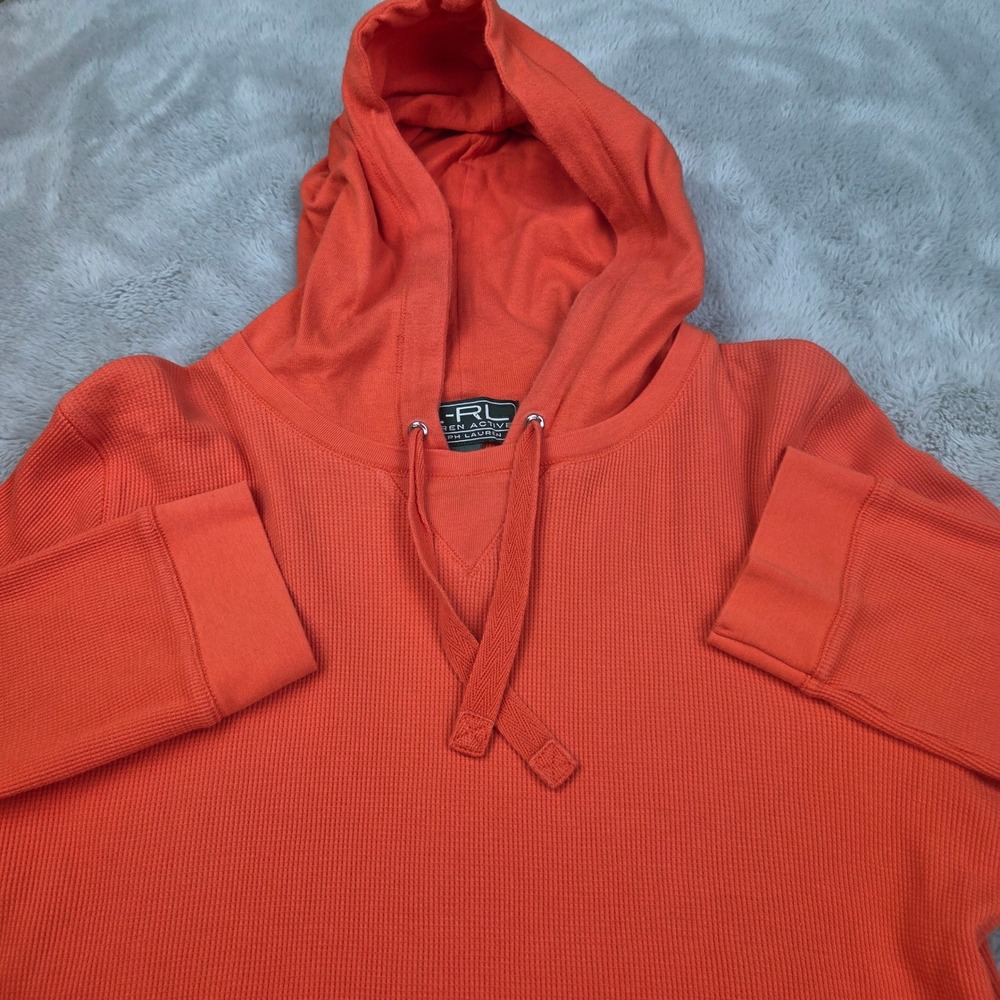 Lauren‎ Ralph Lauren Active Hoodie Womens Large Orange Thermal Waffle Knit